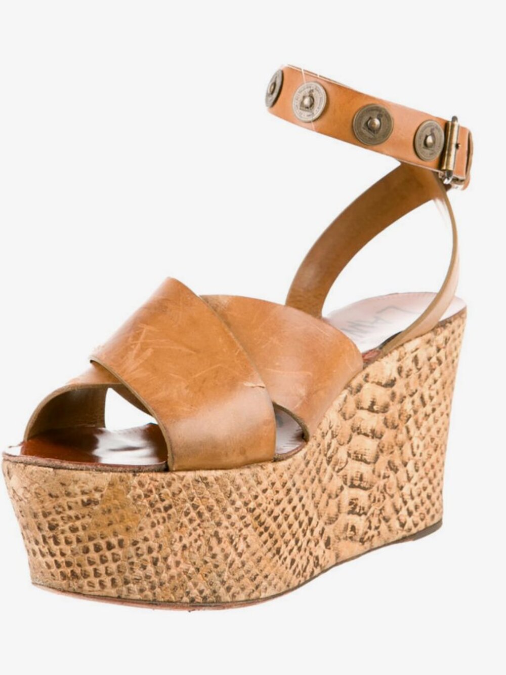 Vintage Lanvin 2012 Ete Brown Leather Platform Sandal Wedges Size 8